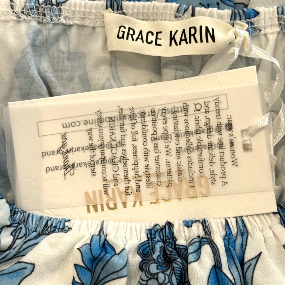 Grace Karin White Maxi Dress with Blue Floral Print - Picture 3 of 3